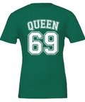 Mörkgrön melerad t-shirt med Queen 69 i klassisk amerikansk blockstil