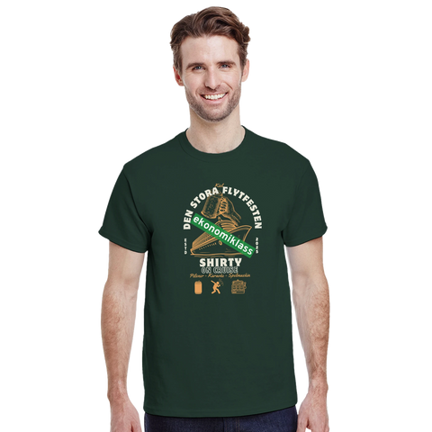 Den stora flytfesten ekonomiklass" t-shirt med kryssningsfartyg, ölglas, text.