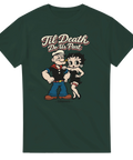 Mörkgrön t-shirt med vintagedesign föreställande klassiska seriefigurer i rubber hose-stil