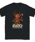 Rolig jul t-shirt i svart med Rudolf som aggressiv ren i retrostil