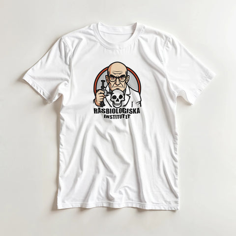 Satiriskt motiv med texten Rasbiologiska Institutet – t-shirt med attityd