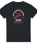 Svart t-shirt med maritimt tryck av kryssningsfartyg och texten Den stora flytfesten