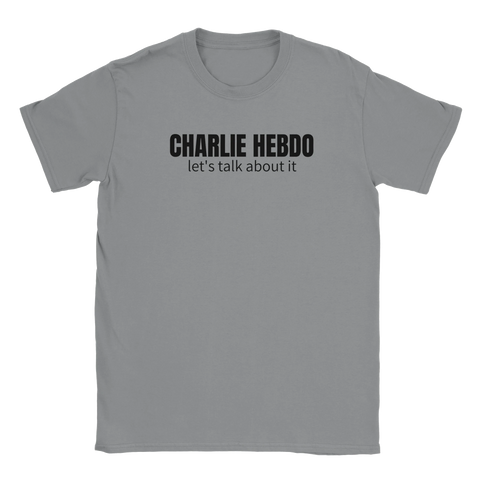 Grå t-shirt med spetsigt budskap i minimalistisk typografi
