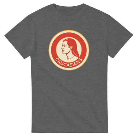 Gråmelerad t-shirt med spetsig grafisk illustration och textdesign