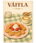 Klassisk köksposter med motiv av frasiga våfflor prydda med färska bär och vispgrädde i nostalgisk stil.