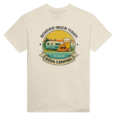 Nostalgisk badge-design för husvagnsägare på krämvit t-shirt