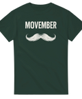 Grafiskt Movember-tryck med klassisk mustasch på mörkgrön t-shirt