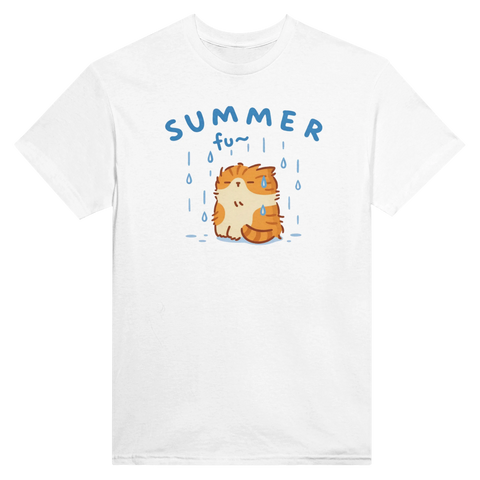 Ironisk illustration av blöt katt i regn – grafisk t-shirt
