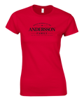 Humoristiskt Andersson-motiv med stjärna på röd t-shirt för dam