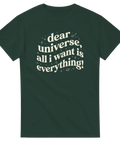 Vintageinspirerat texttryck med kaxigt budskap på en mörkgrön t-shirt