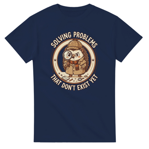 Retro detektiv-motiv med texten Solving problems that don't exist yet