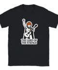 T-shirt med satirisk Ed Sheeran-design och orange hår på svart tyg