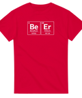 Periodiska systemet "Be Er" (Beryllium, Erbium) ordnar "BEER" på röd t-shirt.