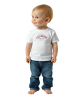 Världens coolaste lillebror" röd text på vit baby-t-shirt.