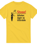 Grafiskt motiv föreställande en varningsskylt mot idioter – humoristisk design