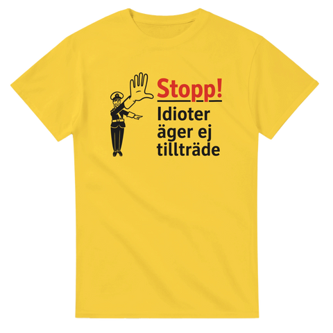 Grafiskt motiv föreställande en varningsskylt mot idioter – humoristisk design