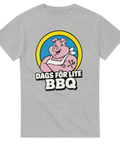 Gråmelerad t-shirt med tecknad gris och citatet Dags för lite BBQ