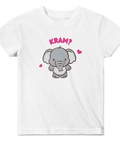 Vit t-shirt för baby med grafiskt elefantmotiv och rosa text