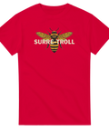 Röd t-shirt med humla och norskt ord surre-troll