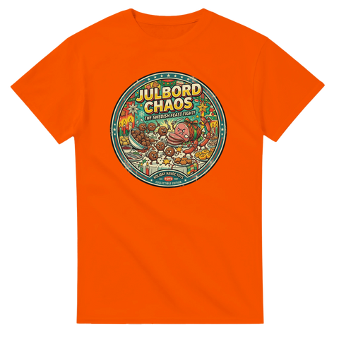 Satirisk design av en vild julmiddag i serietidningsstil – t-shirt med julmotiv