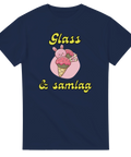 Marinblå t-shirt med lekfull illustration av en kaninglass och texten Glass & samlag
