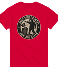 Retro badge-design med budskapet Keep your country nice and clean – politisk t-shirt