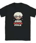 Svart t-shirt med uttrycksfullt statement-tryck av en sur chibi