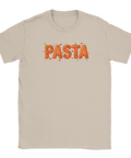Humoristisk t-shirt i sandfärg med grafiskt motiv av italiensk pasta