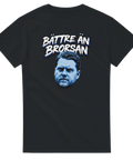 Blåvit text "BÄTTRE ÄN BRORSAN" med porträtt av Zlatan på svart t-shirt.