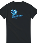 Trendig illustration med texten Hjärtat till höger på svart t-shirt