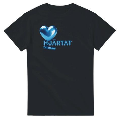 Trendig illustration med texten Hjärtat till höger på svart t-shirt