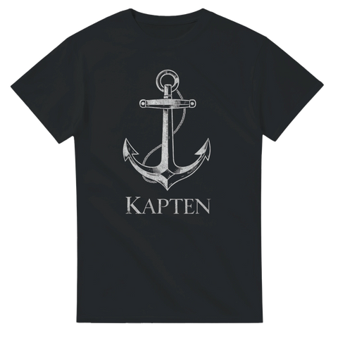 Nautisk illustration av ett ankare med rep och texten Kapten