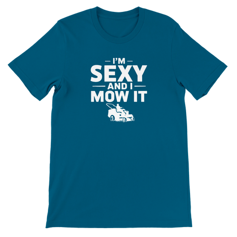 Humoristisk t-shirt med texten I'm sexy and i mow it