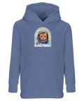 Ljusblå sweatshirt med huva och grafiskt tryck av en mjaustronaut