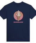 Mörkblå t-shirt med lekfullt mjukglassmotiv och rosa text