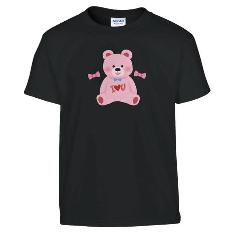 Söt nallebjörn med hjärta och rosetter – svart t-shirt för barn