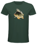 Grön t-shirt med naturtrogen abborrillustration och konstnärligt tryck