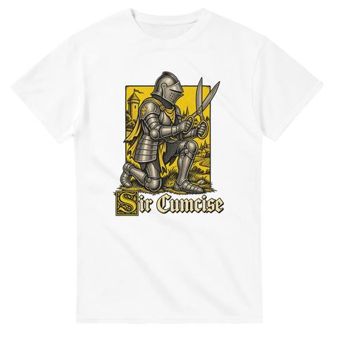Detaljerad illustration av riddare i rustning med stor sax – humoristisk t-shirt
