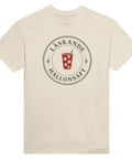 Vintagedesign med nostalgiskt saftmotiv tryckt på en benvit t-shirt