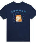 Sarkastiskt motiv av sur katt i sommarregn – marinblå t-shirt