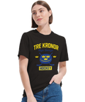 Tre Kronor Heja Sverige hockeydesign på svart t-shirt.
