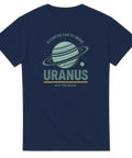Vintage rymdmotiv med planeten Saturnus-liknande ringar och satirisk text