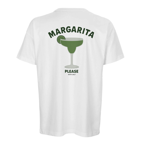 Klassisk drinkdesign med grönt margaritaglas – vit t-shirt med backprint