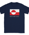 Marinblå t-shirt med satirisk textdesign och politisk illustration