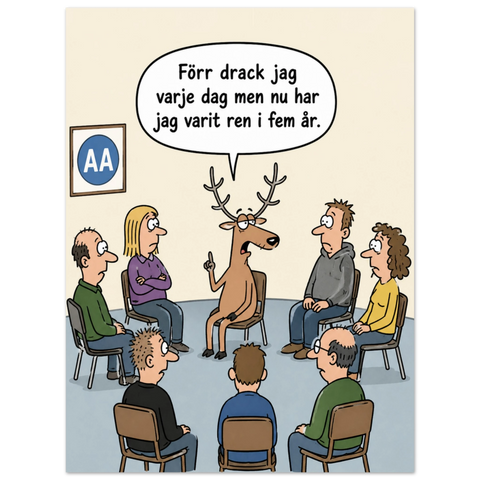 Rolig väggdekor med skämtteckning och texten Förr drack jag varje dag