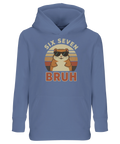 Ljusblå barnhoodie med humoristiskt retrotryck av en hamster