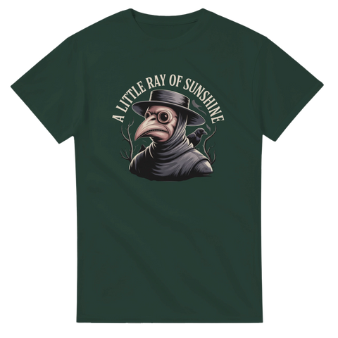 Pestmask-motiv med texten A Little Ray of Sunshine – t-shirt med mörk humor