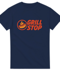 t-shirt med texten "Grill Stop" och korvlogo

