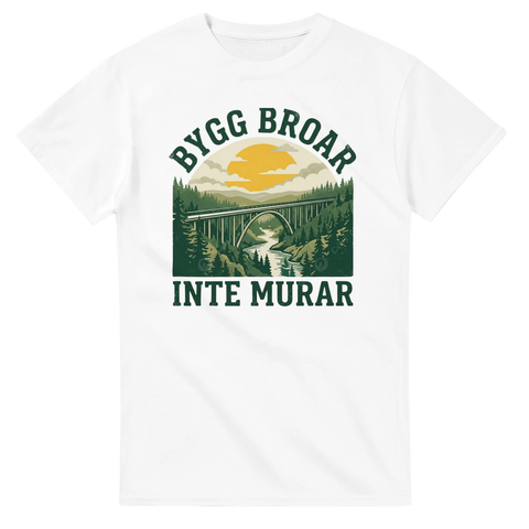 Retro naturmotiv med bro och skog – grafisk t-shirt med budskap