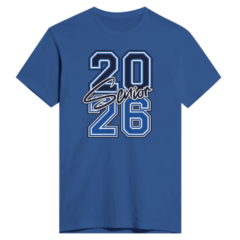 Blå t-shirt med grafiskt 2026 Senior-tryck i college-stil